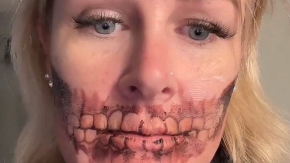 Woman Can’t Get Her Halloween Face Tatt Off, Has Meetings The Next Day